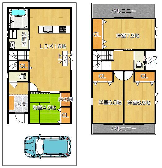 Floor plan. (D No. land), Price 33,800,000 yen, 4LDK, Land area 90 sq m , Building area 98.82 sq m