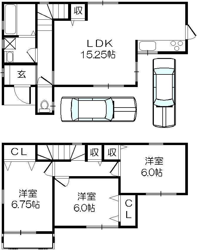Floor plan. 22,900,000 yen, 3LDK, Land area 87.75 sq m , It is a building area of ​​81.8 sq m 3LDK + garage two of the floor plan