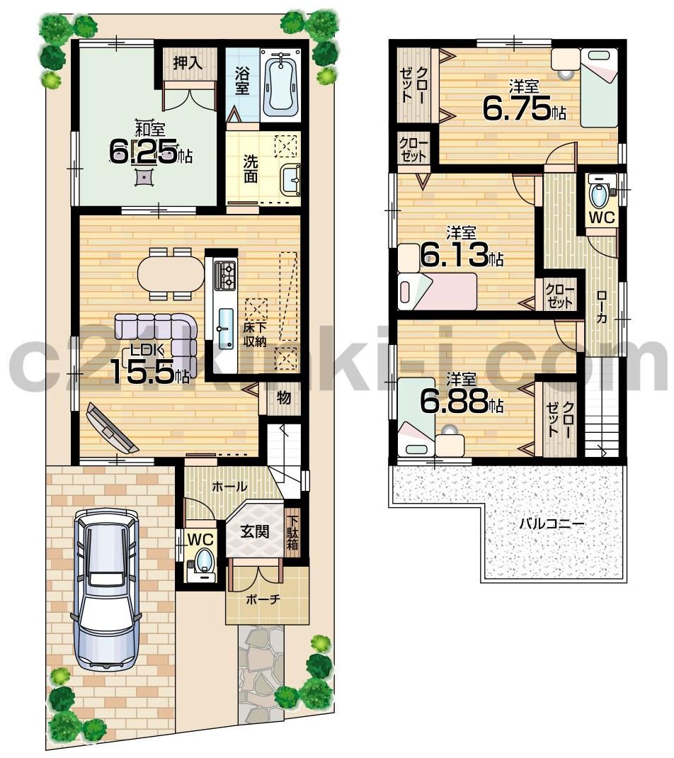 Floor plan. 25,800,000 yen, 4LDK, Land area 98.08 sq m , Building area 95.58 sq m floor plan 4LDK! All rooms 6 quires more!