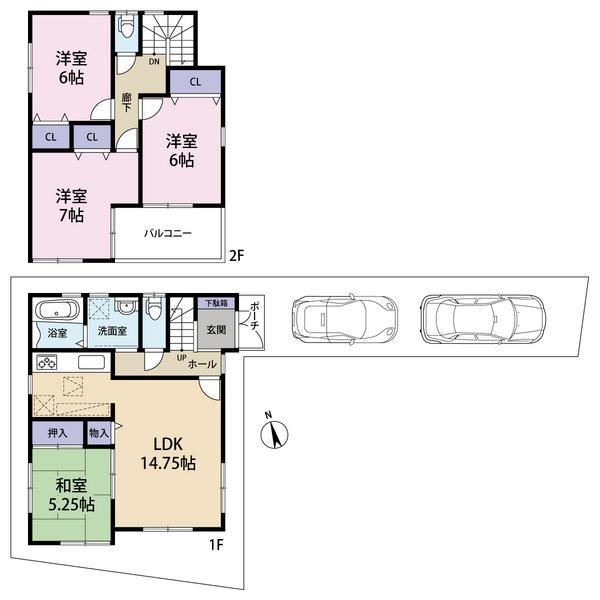 Floor plan. 24,800,000 yen, 4LDK, Land area 100.59 sq m , Building area 93.15 sq m