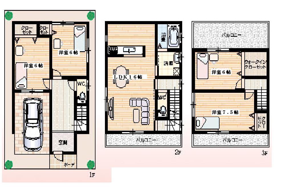 Floor plan. 31,800,000 yen, 4LDK, Land area 63.68 sq m , Is taken between building area 102.87 sq m each room of 6 quires more spacious.