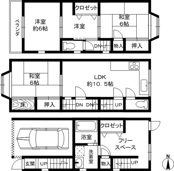 Floor plan. 14.3 million yen, 4LDK, Land area 45.59 sq m , Building area 99.81 sq m with garage 4LDK