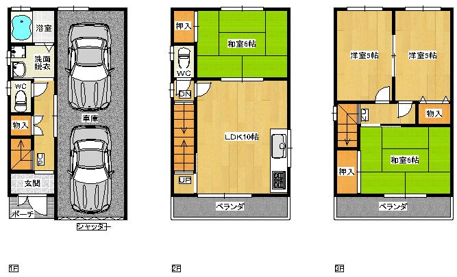 Floor plan. 18.5 million yen, 4LDK + S (storeroom), Land area 41.7 sq m , Building area 100.44 sq m garage two Allowed! With shutter! 