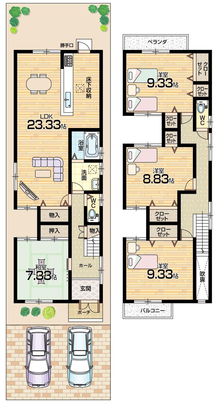 Floor plan. (B No. land), Price 34,800,000 yen, 4LDK, Land area 142.99 sq m , Building area 136.08 sq m