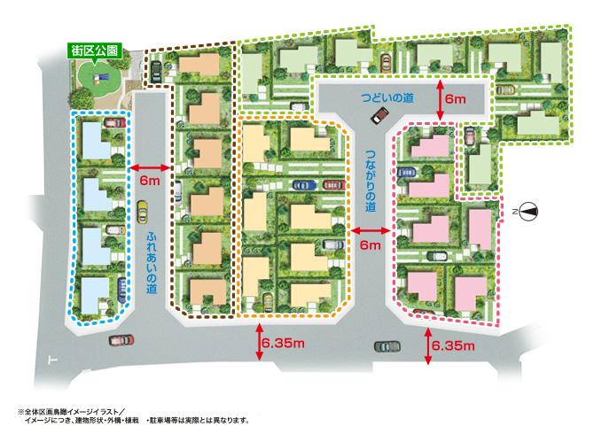 The entire compartment Figure. The city of all 31 compartments surrounded by a green frame. 2-story city block garden of leeway. (Compartment view image illustrations)