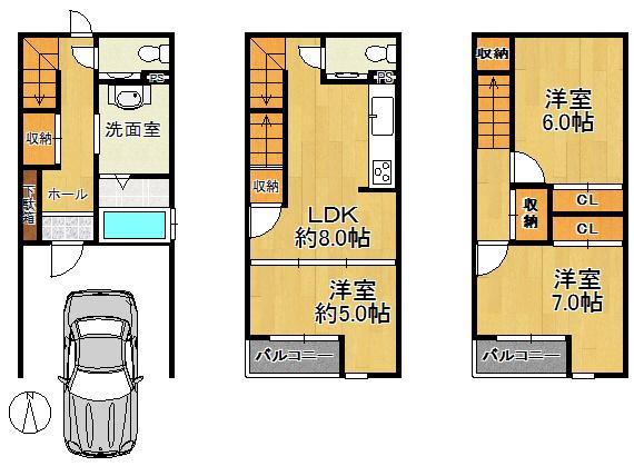 Floor plan. 14.8 million yen, 3LDK, Land area 48.42 sq m , Building area 85.98 sq m renovated of clean property! It is immediately Available!