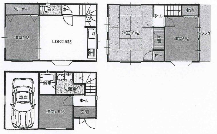 Floor plan. 19.5 million yen, 4LDK, Land area 47.43 sq m , Is a floor plan of the building area 95.25 sq m 3-story 4LDK