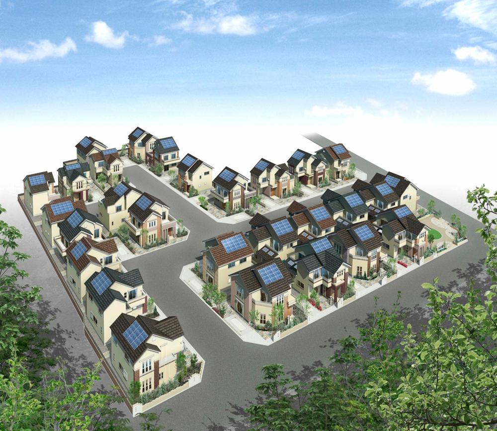 Cityscape Rendering. All mansion is in the long-term high-quality housing, The city of all 28 House which realized the "double power generation" of Higashi-Osaka's first ENE-FARM & solar power! !