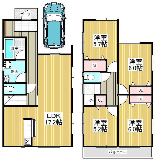 Floor plan. 26,800,000 yen, 4LDK, Land area 93.16 sq m , Building area 97.2 sq m happy in town!