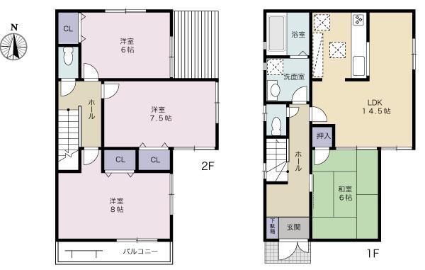 Floor plan. 23.5 million yen, 4LDK, Land area 104.53 sq m , Building area 95.58 sq m