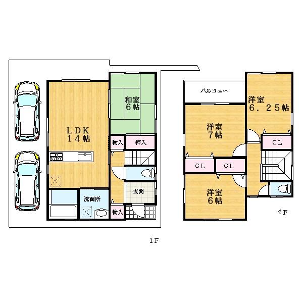 Floor plan. (No. 2 locations), Price 23,300,000 yen, 4LDK, Land area 143.24 sq m , Building area 94.36 sq m