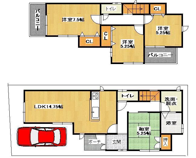 Floor plan. (No. 1 ・ 3 Building), Price 29,800,000 yen, 4LDK, Land area 96.9 sq m , Building area 93.15 sq m