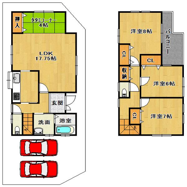Floor plan. 27,800,000 yen, 3LDK + S (storeroom), Land area 105.31 sq m , Building area 102.67 sq m main bedroom of 8 pledge breadth housework flow line effortlessly plan