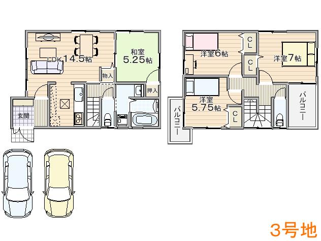 Floor plan. (No. 3 locations), Price 25,800,000 yen, 4LDK, Land area 103.72 sq m , Building area 91.52 sq m