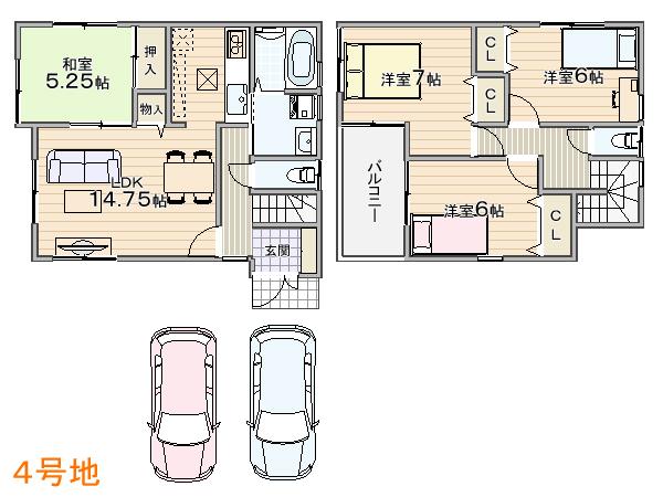 Floor plan. (No. 4 locations), Price 24,800,000 yen, 4LDK, Land area 100.59 sq m , Building area 93.15 sq m