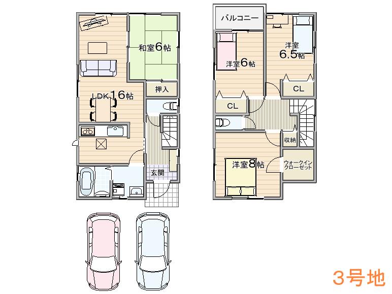 Floor plan. (No. 3 locations), Price 24,800,000 yen, 4LDK, Land area 116.88 sq m , Building area 103.5 sq m
