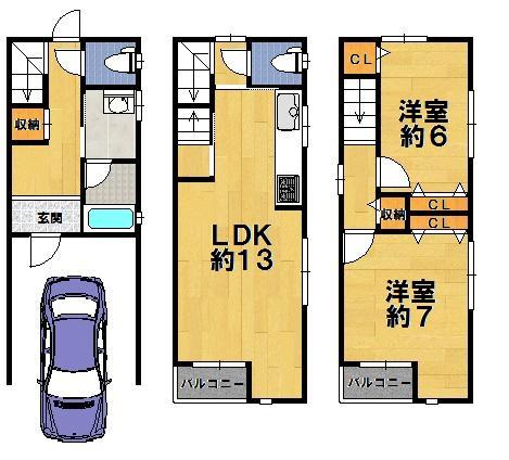 Floor plan. 15.8 million yen, 2LDK, Land area 48.42 sq m , Building area 85.98 sq m