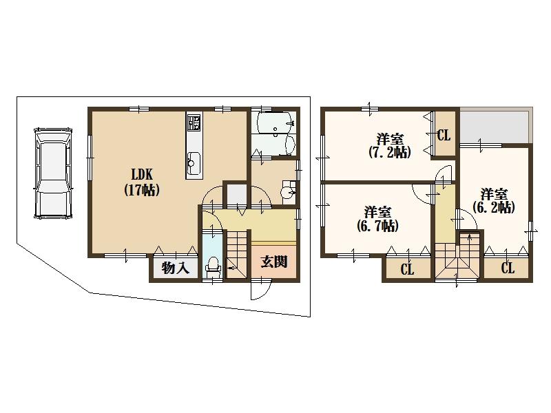Floor plan. 19,800,000 yen, 3LDK, Land area 88.95 sq m , It finished in the building area 88.69 sq m spacious upstairs Ken
