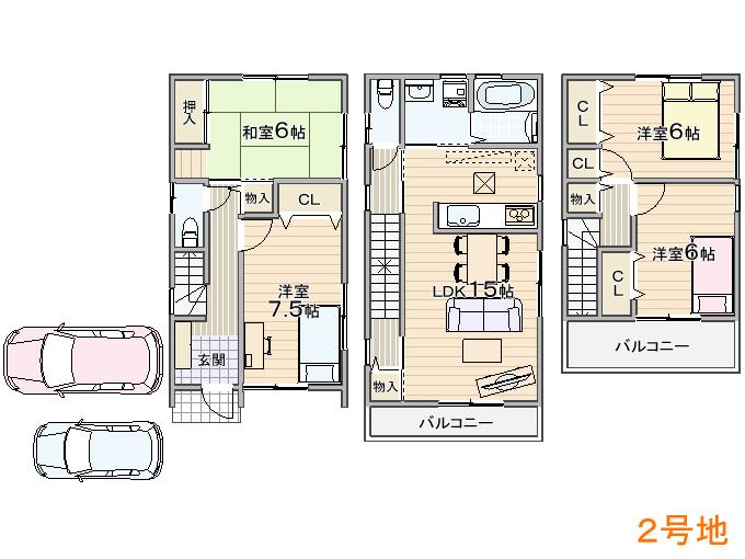 Floor plan. (No. 2 locations), Price 24,900,000 yen, 4LDK, Land area 90.33 sq m , Building area 103.27 sq m
