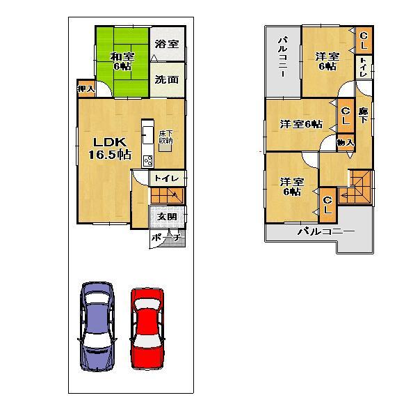 Floor plan. 26,800,000 yen, 4LDK, Land area 127.19 sq m , Building area 97.6 sq m 1 No. ground floor plan
