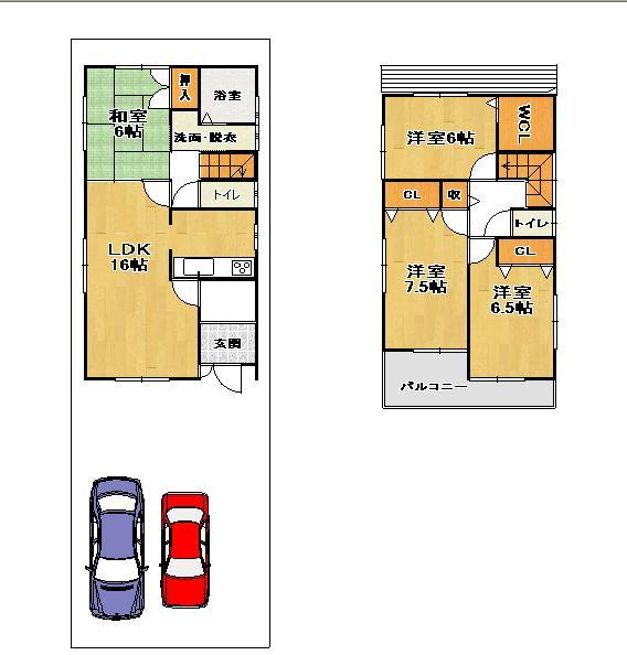 Floor plan. 26,800,000 yen, 4LDK, Land area 127.19 sq m , Building area 97.6 sq m 2 No. land floor plan