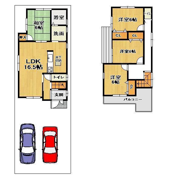 Floor plan. 26,800,000 yen, 4LDK, Land area 127.19 sq m , Building area 97.6 sq m 3 No. land floor plan