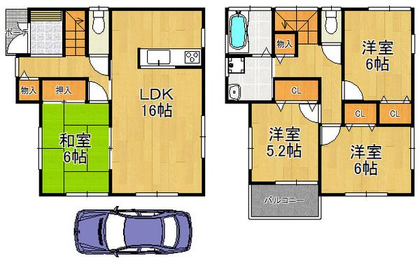 Floor plan. 29,800,000 yen, 4LDK, Land area 90.63 sq m , Building area 95.18 sq m convenient whole room with storage space