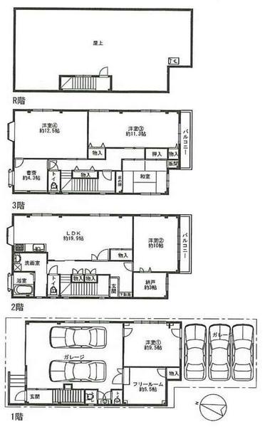 Floor plan. 34,800,000 yen, 5LDK+S, Land area 146.53 sq m , Building area 255.3 sq m
