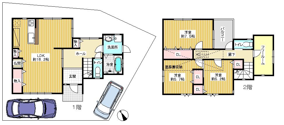 Floor plan. 22,800,000 yen, 3LDK + S (storeroom), Land area 103.01 sq m , Building area 105.16 sq m