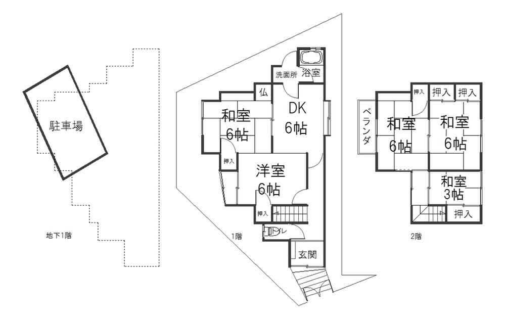 Floor plan. 11.5 million yen, 5DK, Land area 94 sq m , Building area 95.07 sq m 5DK + underground parking 95.07 is a sq m.  wood ・ Reinforced concrete structure