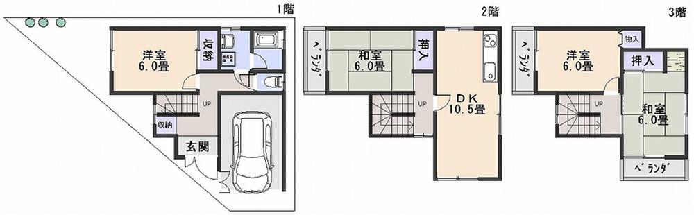 Floor plan. 12 million yen, 4LDK, Land area 70 sq m , Jewels building area 98.01 sq m all room 6 Pledge. 