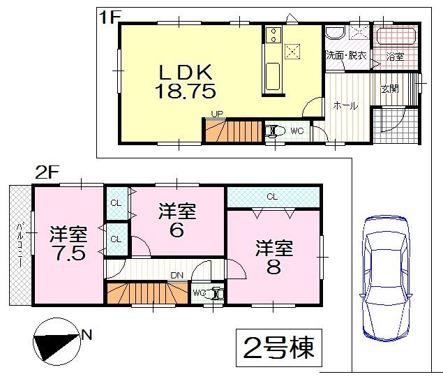 Floor plan. (Building 2), Price 25,800,000 yen, 3LDK, Land area 109.36 sq m , Building area 98.95 sq m
