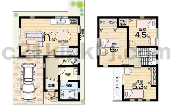 Floor plan. 15.8 million yen, 3LDK, Land area 58.41 sq m , Building area 65.2 sq m floor plan All-electric housing