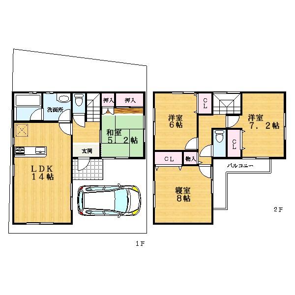 Floor plan. (2), Price 21.5 million yen, 4LDK, Land area 135.12 sq m , Building area 94.36 sq m
