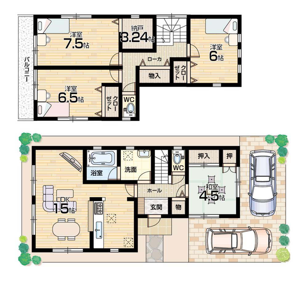 Floor plan. 34,300,000 yen, 4LDK + S (storeroom), Land area 124.14 sq m , Building area 96.79 sq m