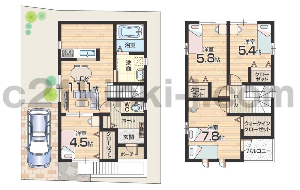 Floor plan. 28.8 million yen, 4LDK + S (storeroom), Land area 95.65 sq m , Building area 88.5 sq m