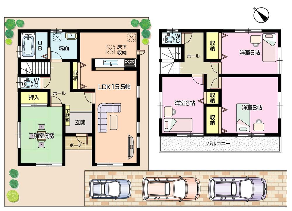 Floor plan. (Building 2), Price 33,800,000 yen, 4LDK, Land area 142.96 sq m , Building area 102.68 sq m