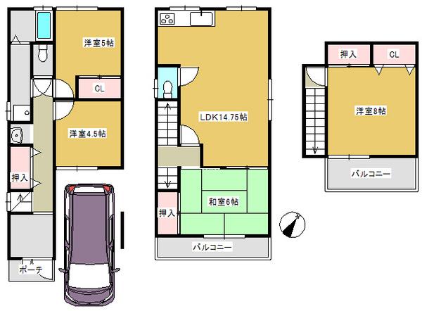 Floor plan. 15.3 million yen, 4LDK, Land area 66.49 sq m , Building area 98.01 sq m