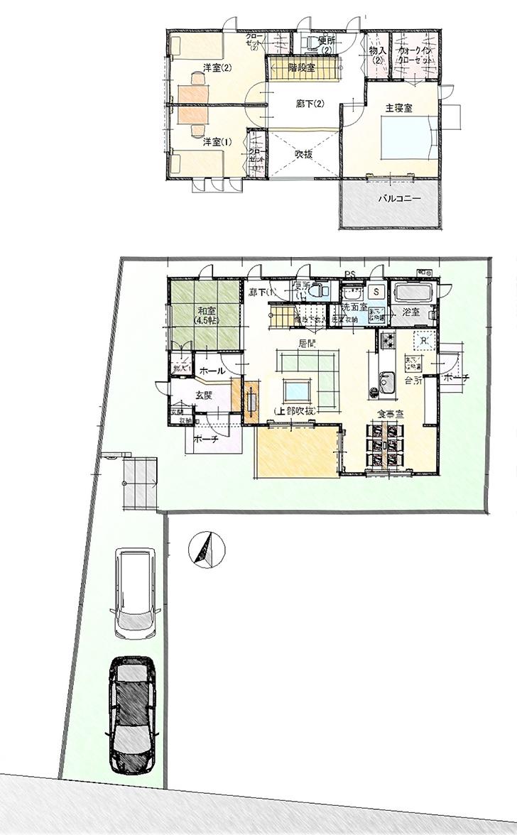 Floor plan.  [No. 4 place] So we have drawn on the basis of the Plan view] drawings, Plan and the outer structure ・ Planting, such as might actually differ slightly from.  Also, furniture ・ Car, etc. are not included in the price.