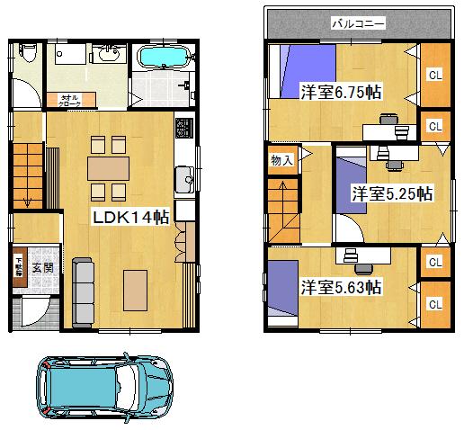 Floor plan. 20.8 million yen, 3LDK, Land area 71.34 sq m , Building area 76.54 sq m