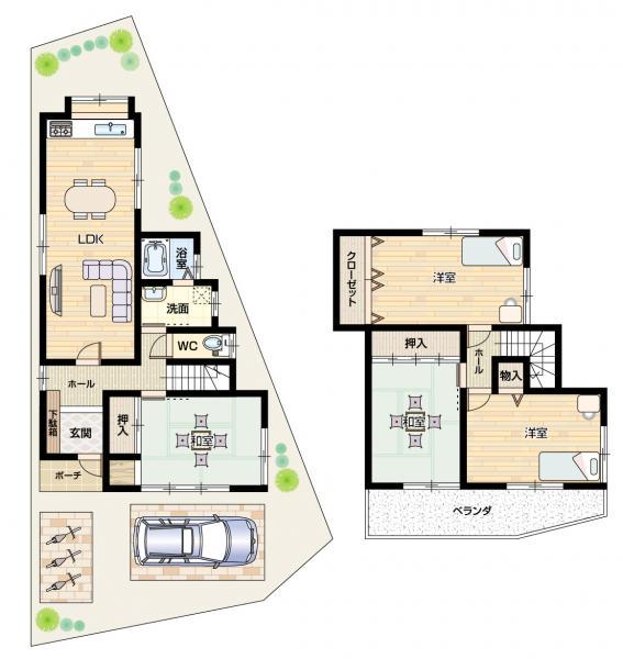 Floor plan. 13.7 million yen, 4LDK, Land area 102.99 sq m , Building area 86.46 sq m land area 102.99 square meters building area  84.46 square meters