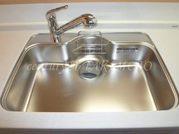 Kitchen. It is a large sink. Water purifier water washing Curran with integrated shower
