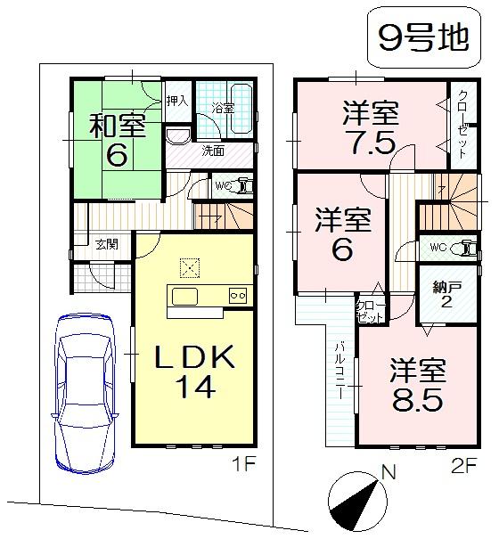 Floor plan. (No. 9 locations), Price 21.5 million yen, 4LDK+S, Land area 100.51 sq m , Building area 98.01 sq m