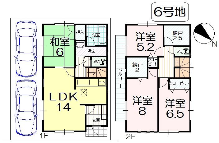 Floor plan. (No. 6 locations), Price 21.5 million yen, 4LDK+2S, Land area 100.5 sq m , Building area 95.98 sq m