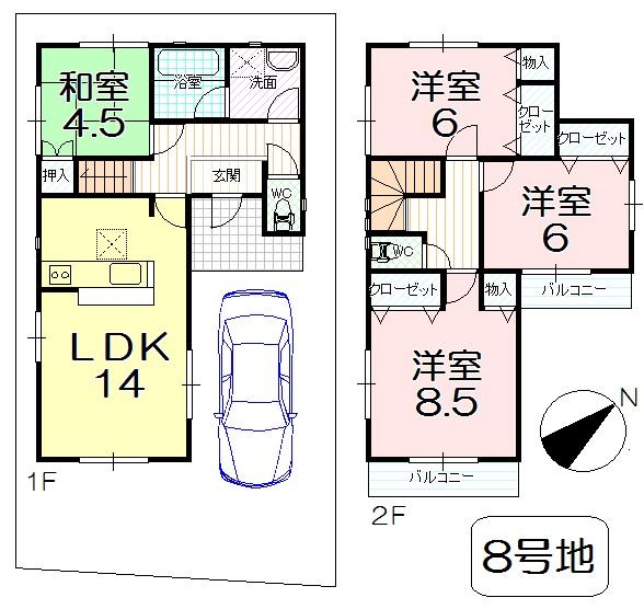Floor plan. (No. 8 locations), Price 25,800,000 yen, 4LDK, Land area 100.51 sq m , Building area 93.15 sq m