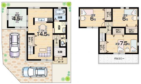 Floor plan. 22,800,000 yen, 4LDK, Land area 92.08 sq m , Building area 86.67 sq m land area 92.08 square meters building area 86.67 square meters