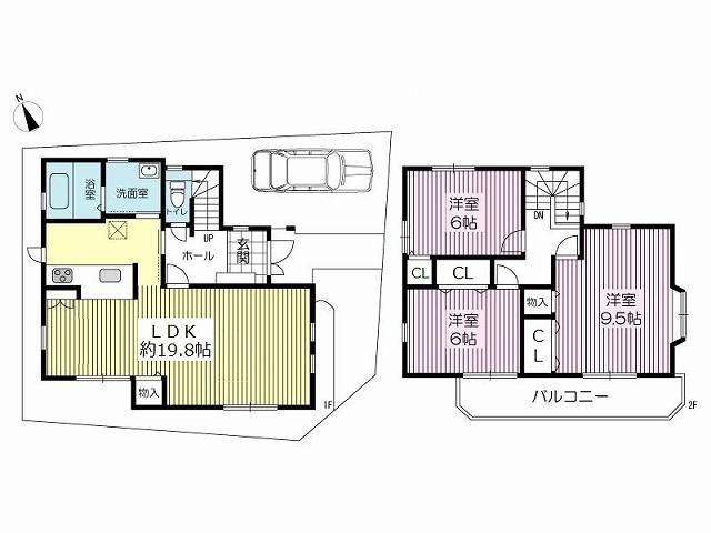 Floor plan. 27,800,000 yen, 3LDK, Land area 101.33 sq m , Building area 97.97 sq m southeast of the corner lot. Land 30 square meters more than.