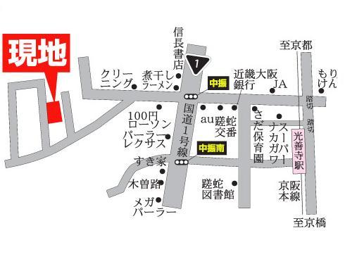 Local guide map. Keihan is a 4-minute walk from the "Kozenji" station.