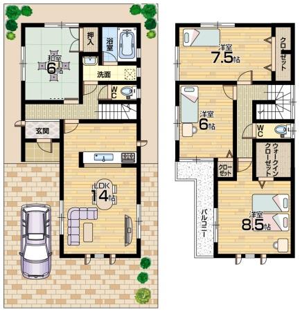 Floor plan. 21.5 million yen, 4LDK, Land area 100.51 sq m , Building area 98.01 sq m 9 No. land