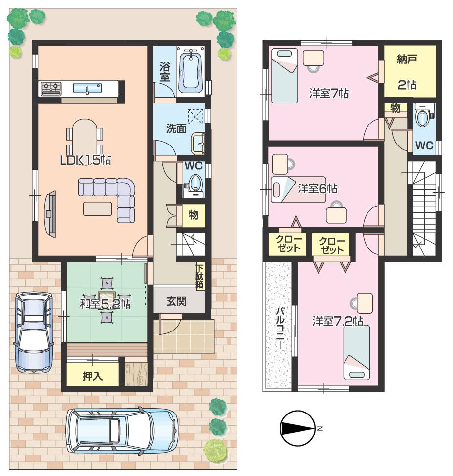 Floor plan. (Building 2), Price 27,900,000 yen, 4LDK+S, Land area 100.01 sq m , Building area 97.19 sq m
